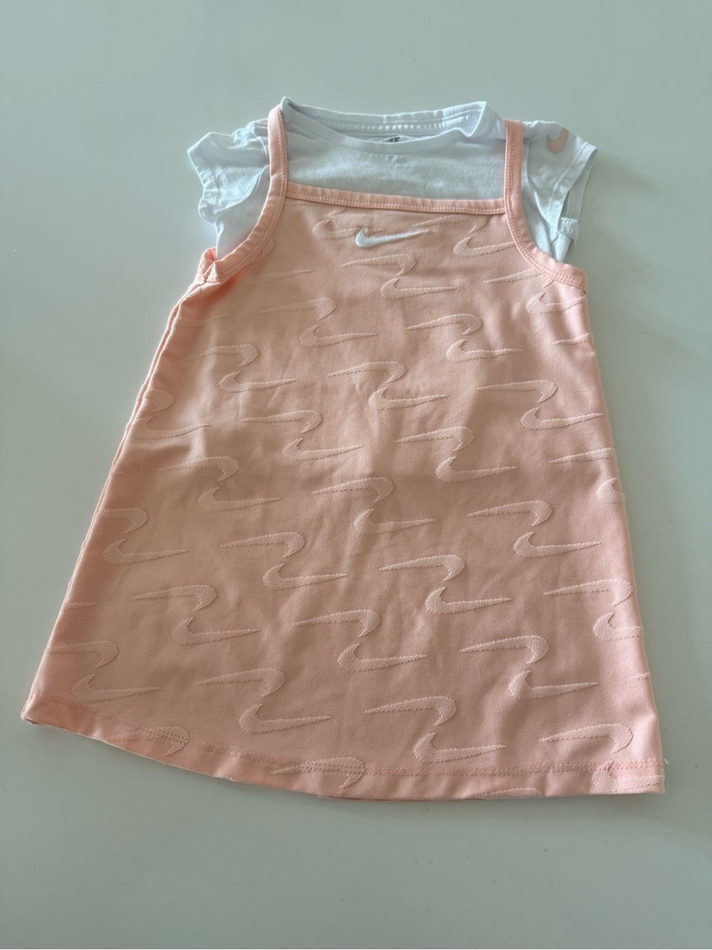 Nike Peach Pink 2T Girls' Tank Dress with Subtle Swoosh Pattern
